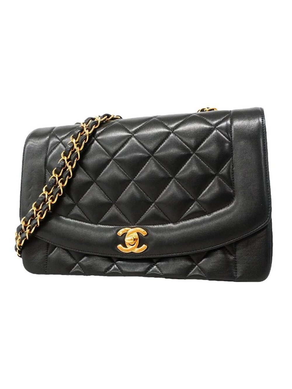 Chanel Shoulder Bag Diana Lambskin Black Gold